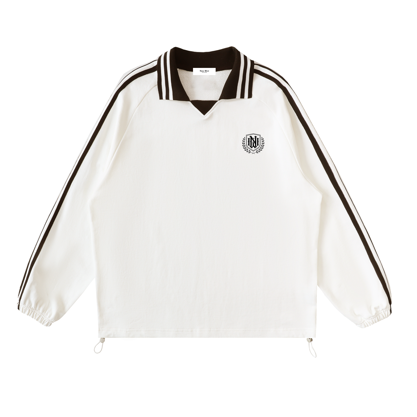 Contrast Striped Lapel Collar Sweatshirt in White