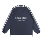 Contrast Striped Lapel Collar Sweatshirt