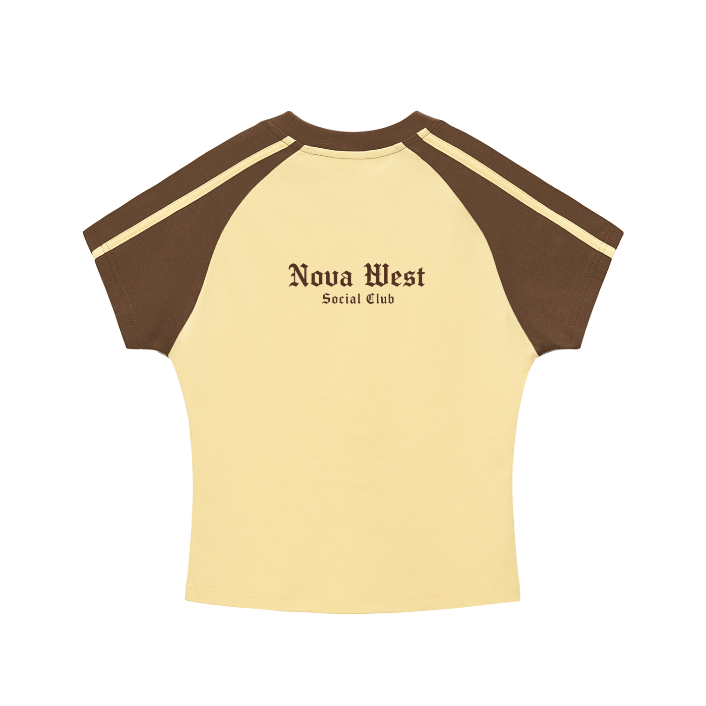 Contrast Stripes Bodycon Raglan Sleeve T-Shirt in Yellow with Brown