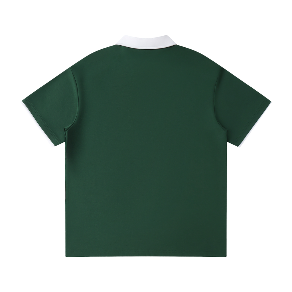 Green Contrast Collar Raglan Polo Shirt